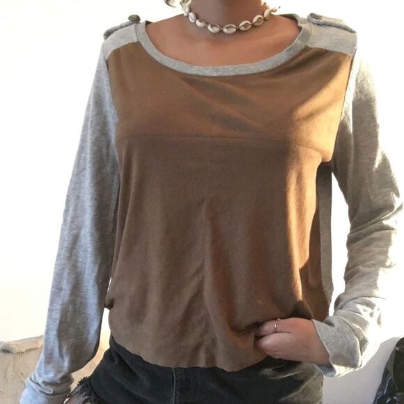 Brown and grey Suede sweater - Picture 2 of 7